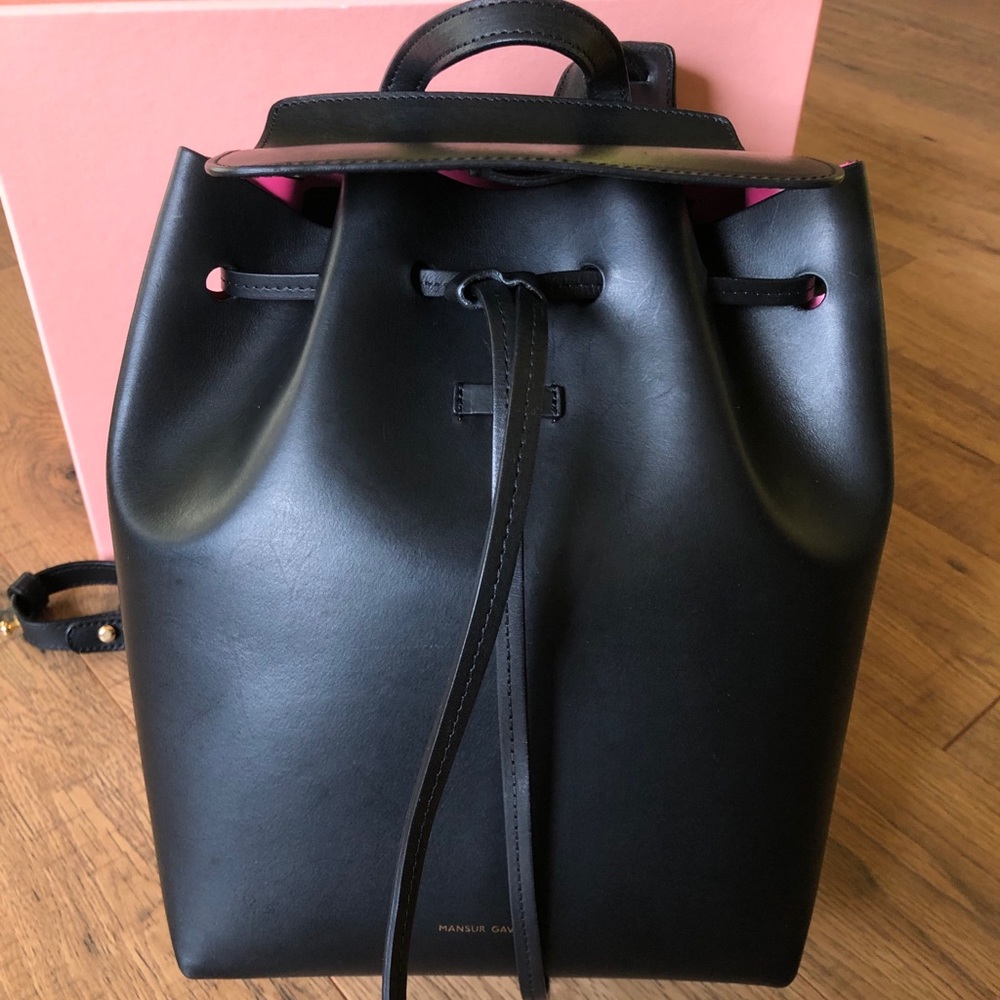 Mansur Gavriel Mini Black Backpack Bright Pink